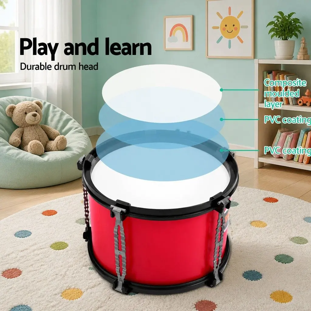 Kids Drum Set 7 Piece Musical Instrument Play Toy Drums Stool Drumsticks Red