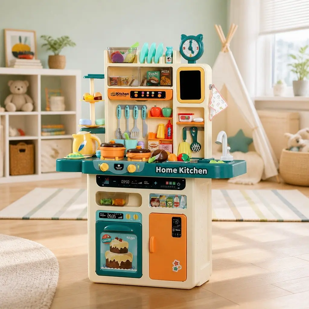 Kids Pretend Play Kitchen Set Cooking Toys 73 Piece Multicoloured