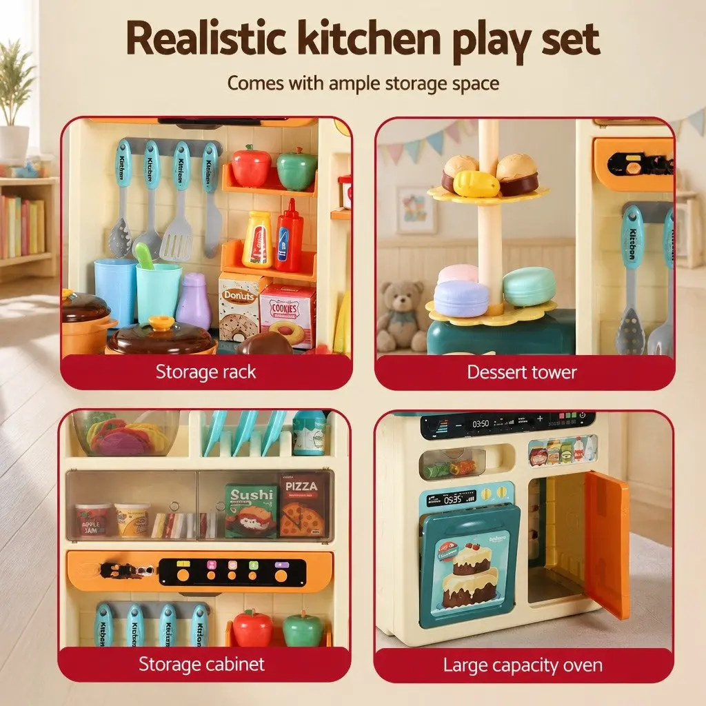 Kids Pretend Play Kitchen Set Cooking Toys 73 Piece Multicoloured