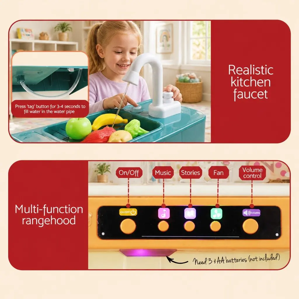 Kids Pretend Play Kitchen Set Cooking Toys 73 Piece Multicoloured