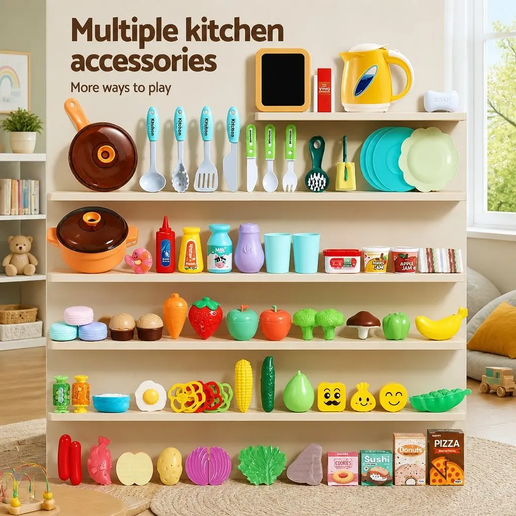 Kids Pretend Play Kitchen Set Cooking Toys 73 Piece Multicoloured