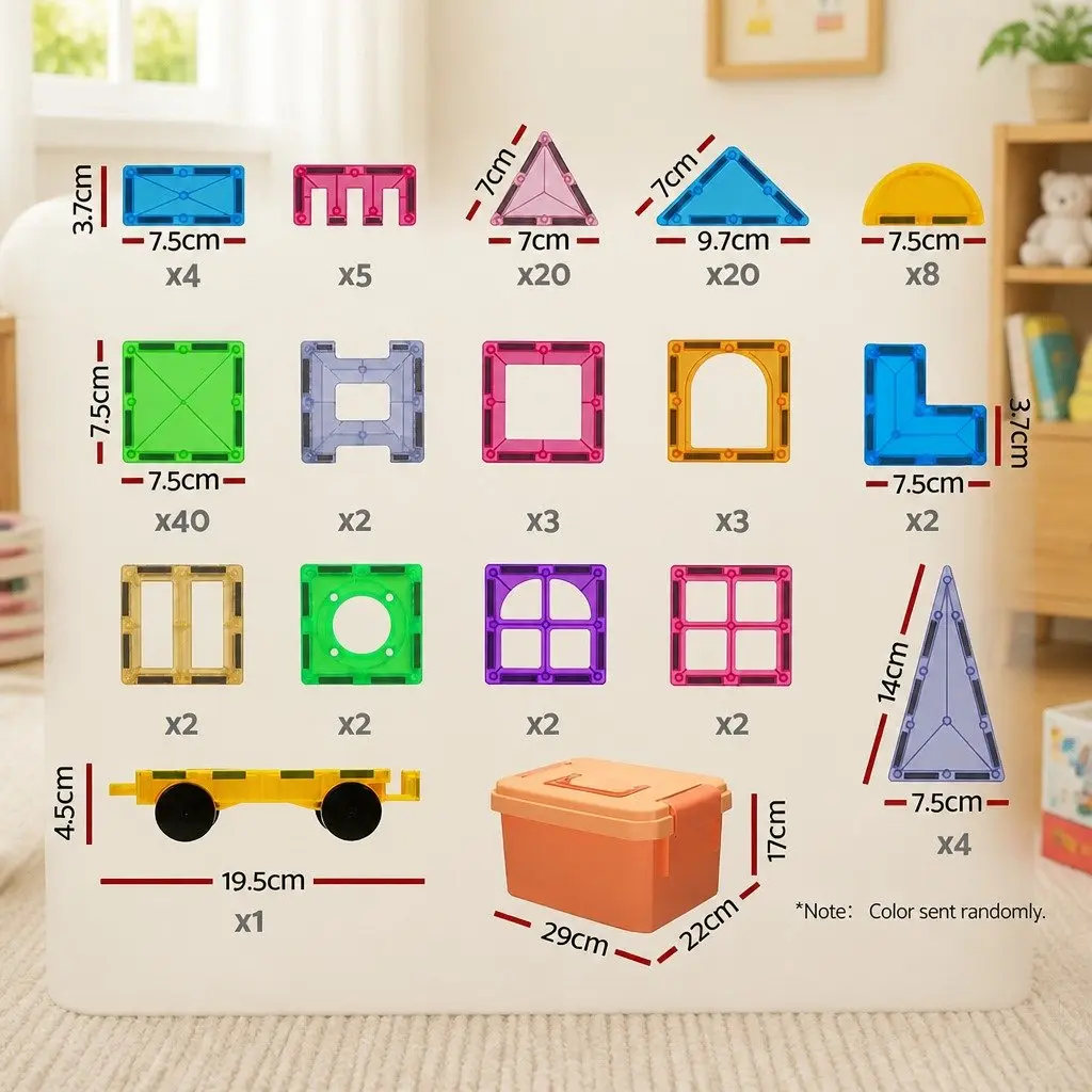 Magnetic Tiles Building Blocks Set 120 Piece Kids STEM Educational Toy Red Yellow Green