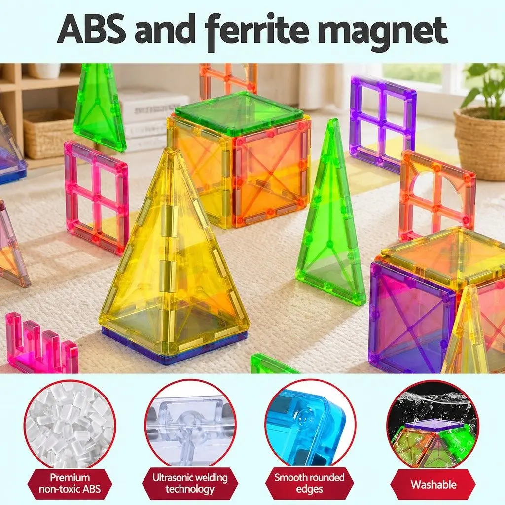 Magnetic Tiles Building Blocks Set 120 Piece Kids STEM Educational Toy Red Yellow Green