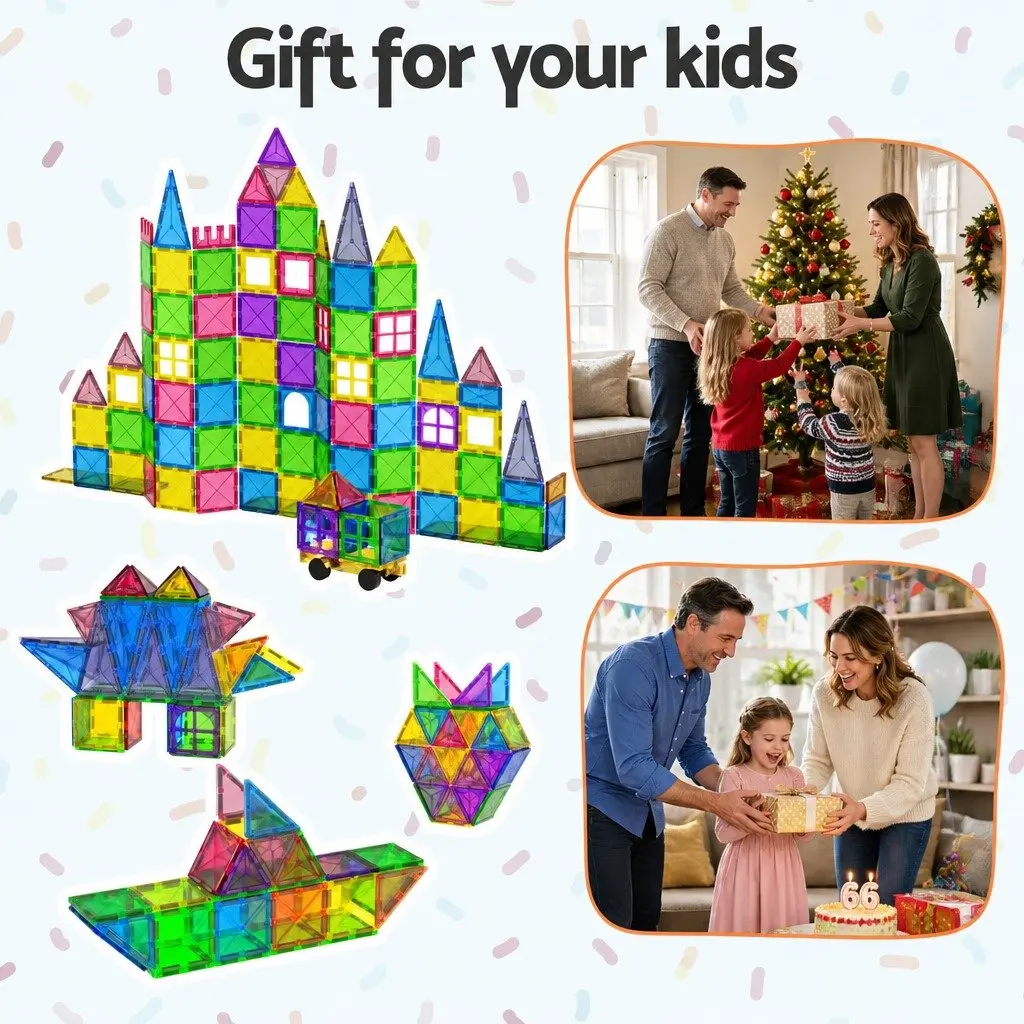 Magnetic Tiles Building Blocks Set 120 Piece Kids STEM Educational Toy Red Yellow Green