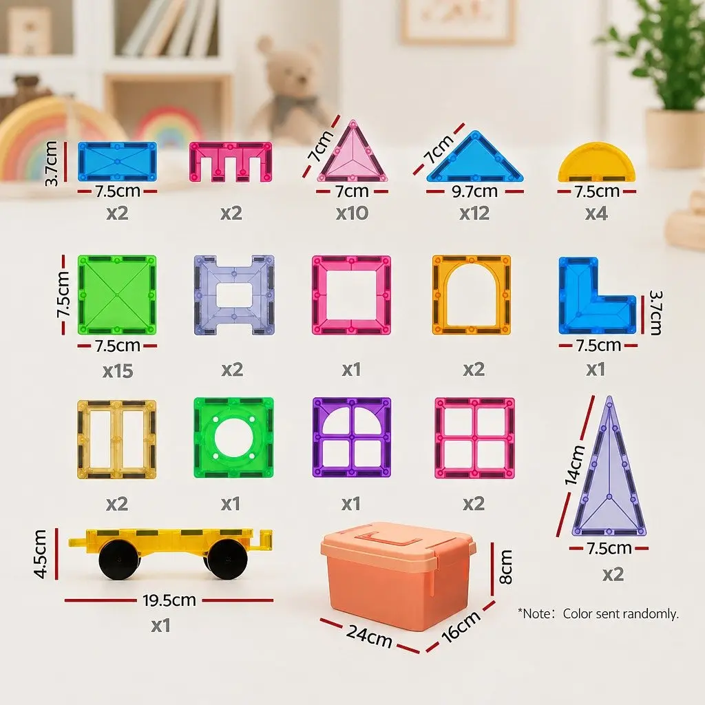 Magnetic Tiles Building Toys Educational Construction Set 60 Piece Red Yellow Green