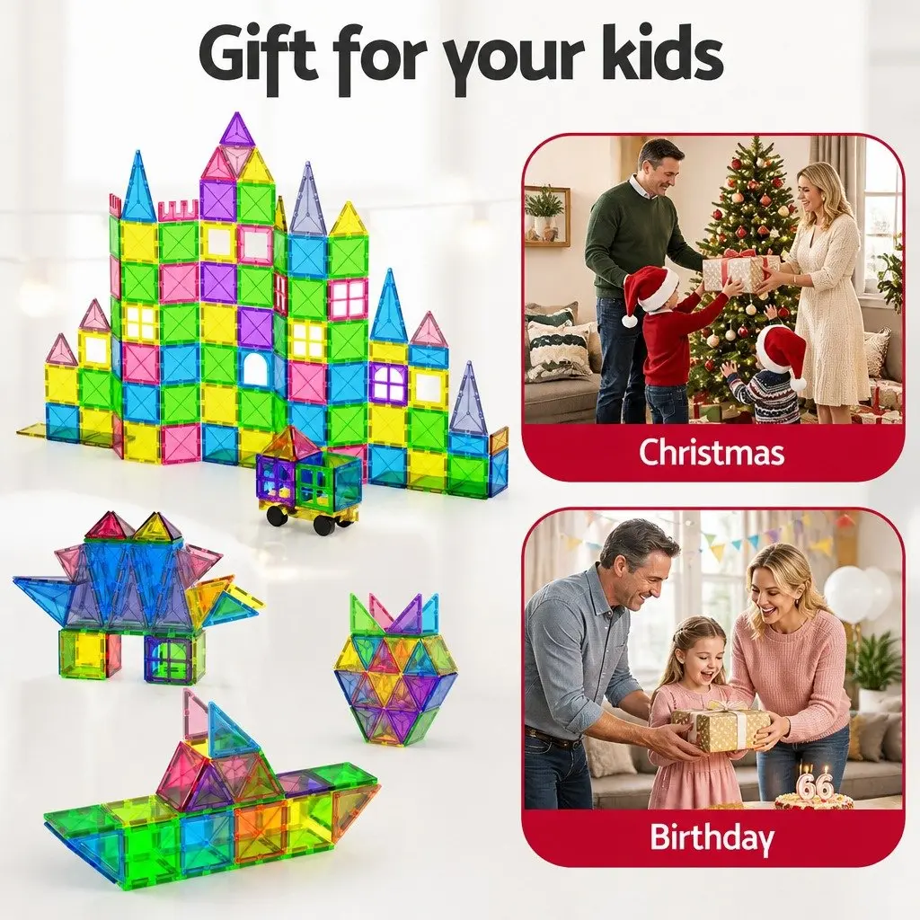 Magnetic Tiles Building Toys Educational Construction Set 60 Piece Red Yellow Green
