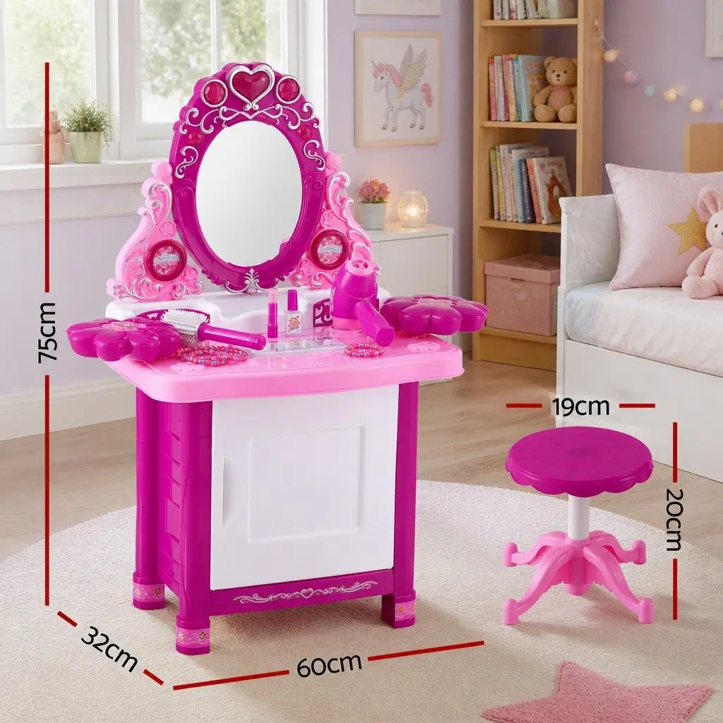 Kids Pretend Play Makeup Dressing Table Set with Chair Pink