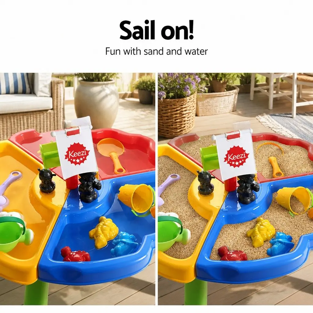 Kids Sand Water Table Outdoor Play Set Blue 53cm x 53cm x 72cm