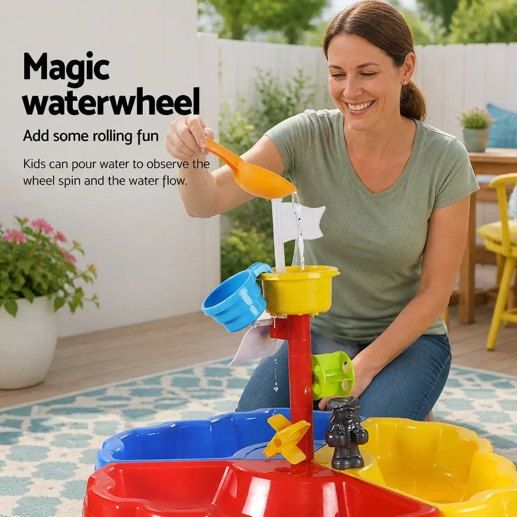Kids Sand Water Table Outdoor Play Set Blue 53cm x 53cm x 72cm