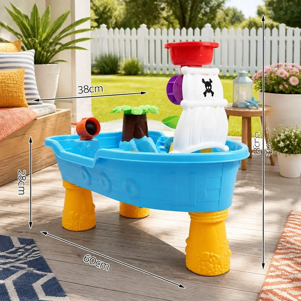 Sand Water Table Pirate Ship Play Set Outdoor Backyard Multi-coloured 60 x 38 x 28-58 cm