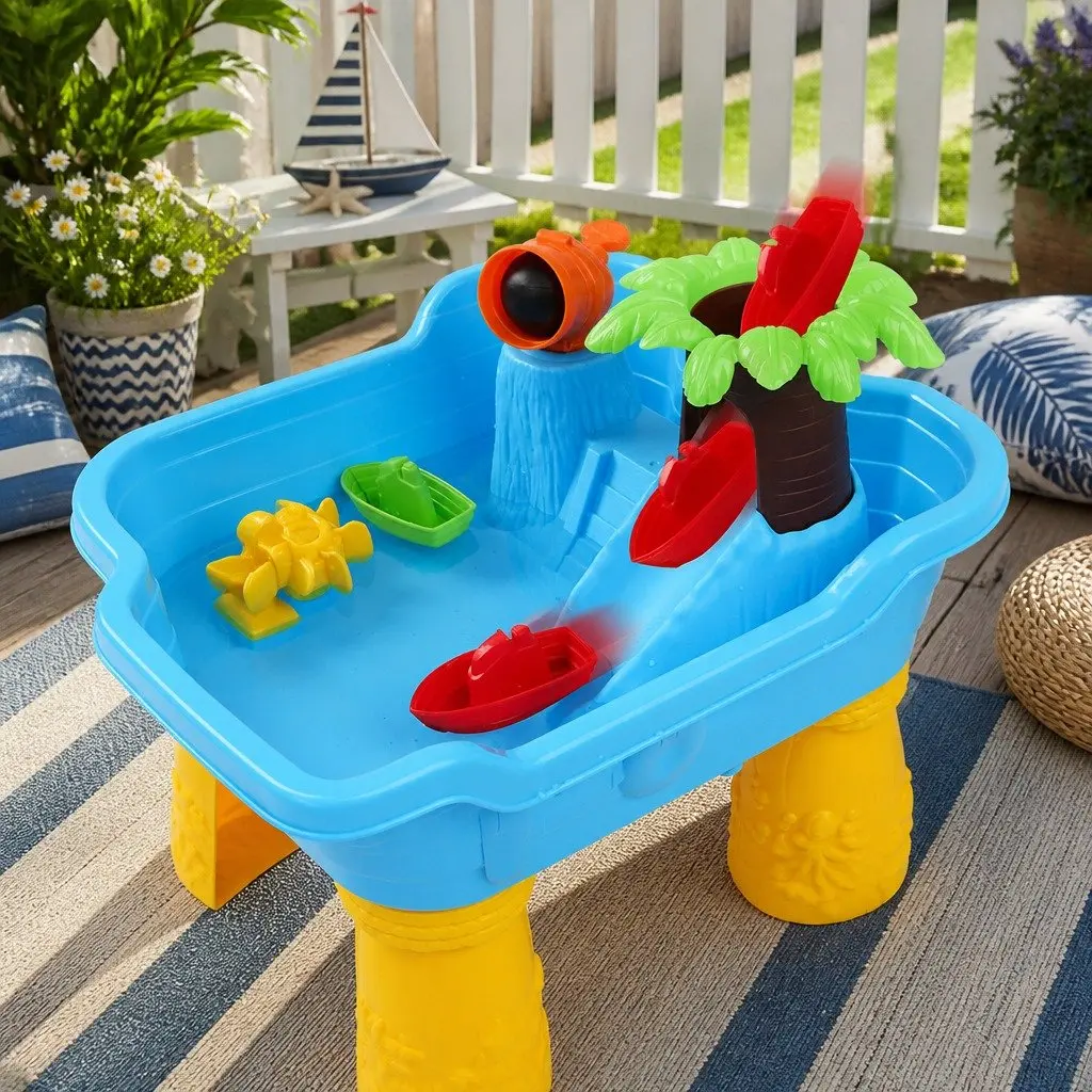Sand Water Table Pirate Ship Play Set Outdoor Backyard Multi-coloured 60 x 38 x 28-58 cm