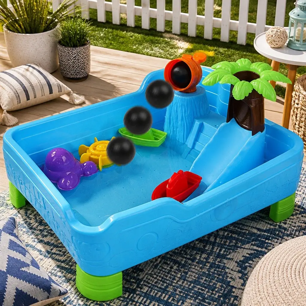 Sand Water Table Pirate Ship Play Set Outdoor Backyard Multi-coloured 60 x 38 x 28-58 cm
