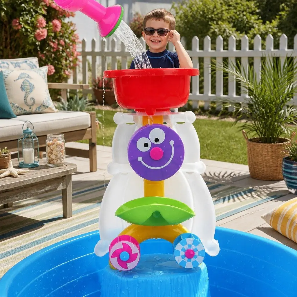 Sand Water Table Pirate Ship Play Set Outdoor Backyard Multi-coloured 60 x 38 x 28-58 cm