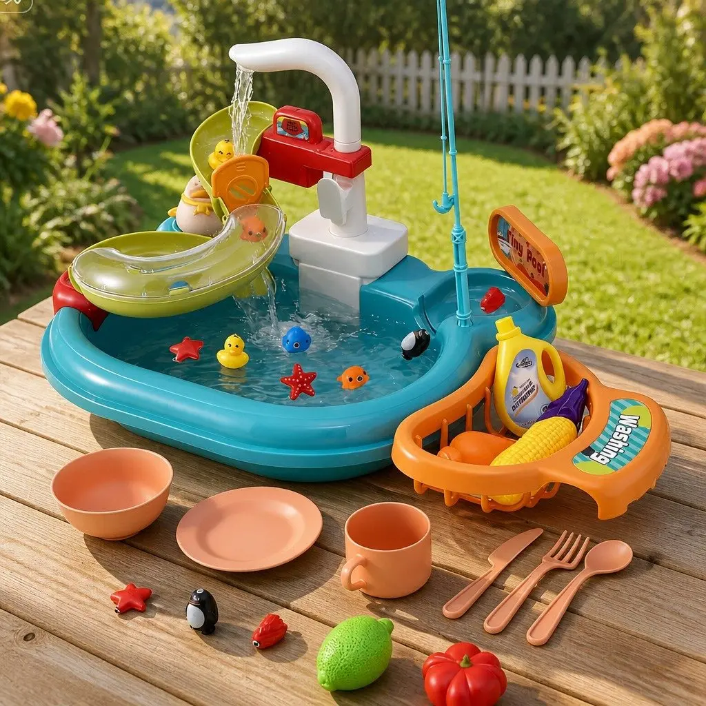 Kids Pretend Play Kitchen Sink Educational Role Play Toy Multicolour 46 x 28 x 23 cm