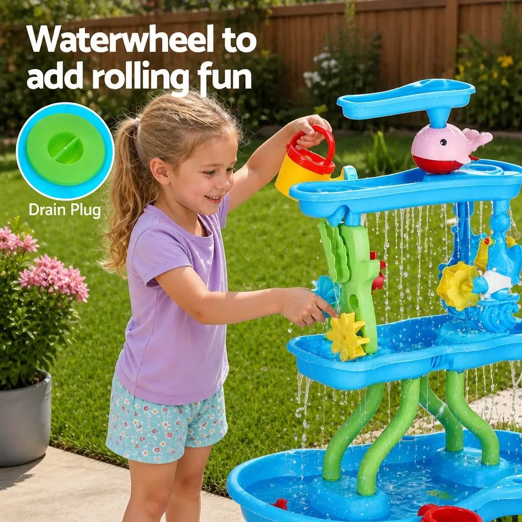 Kids Sand and Water Table Play Set 4-Tier Waterfall Multicolour