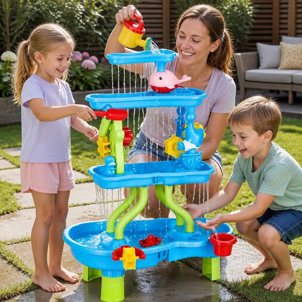 Kids Sand and Water Table Play Set 4-Tier Waterfall Multicolour