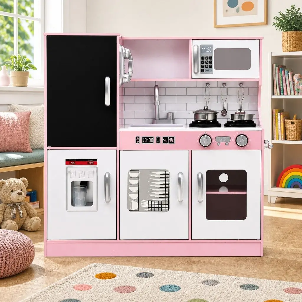 Wooden Kitchen Play Set Cooking Toys 80CM Pink