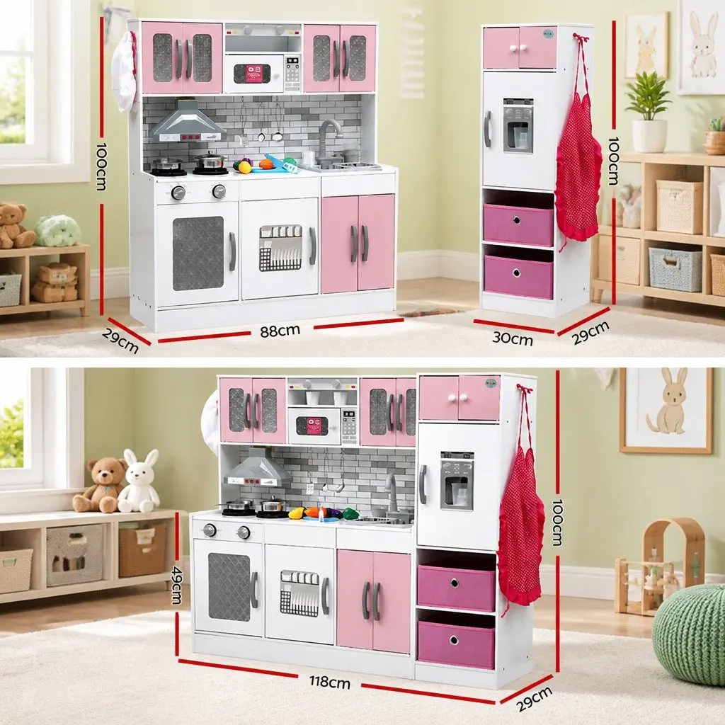 Kids Wooden Kitchen Playset Pretend Play 100CM Pink 2-Piece