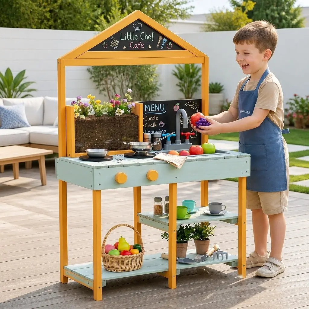 Kids Kitchen Playset Outdoor Pretend Cooking 110cm Multicolored