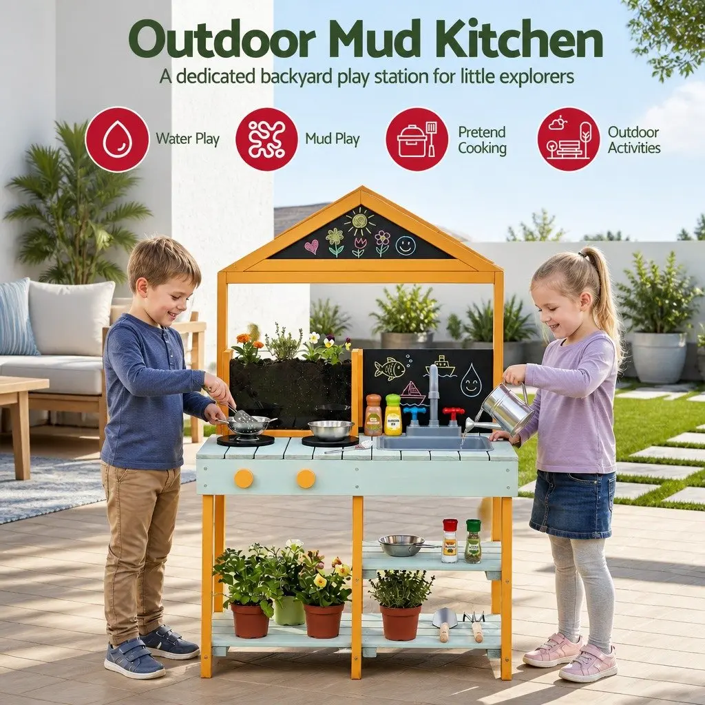 Kids Kitchen Playset Outdoor Pretend Cooking 110cm Multicolored