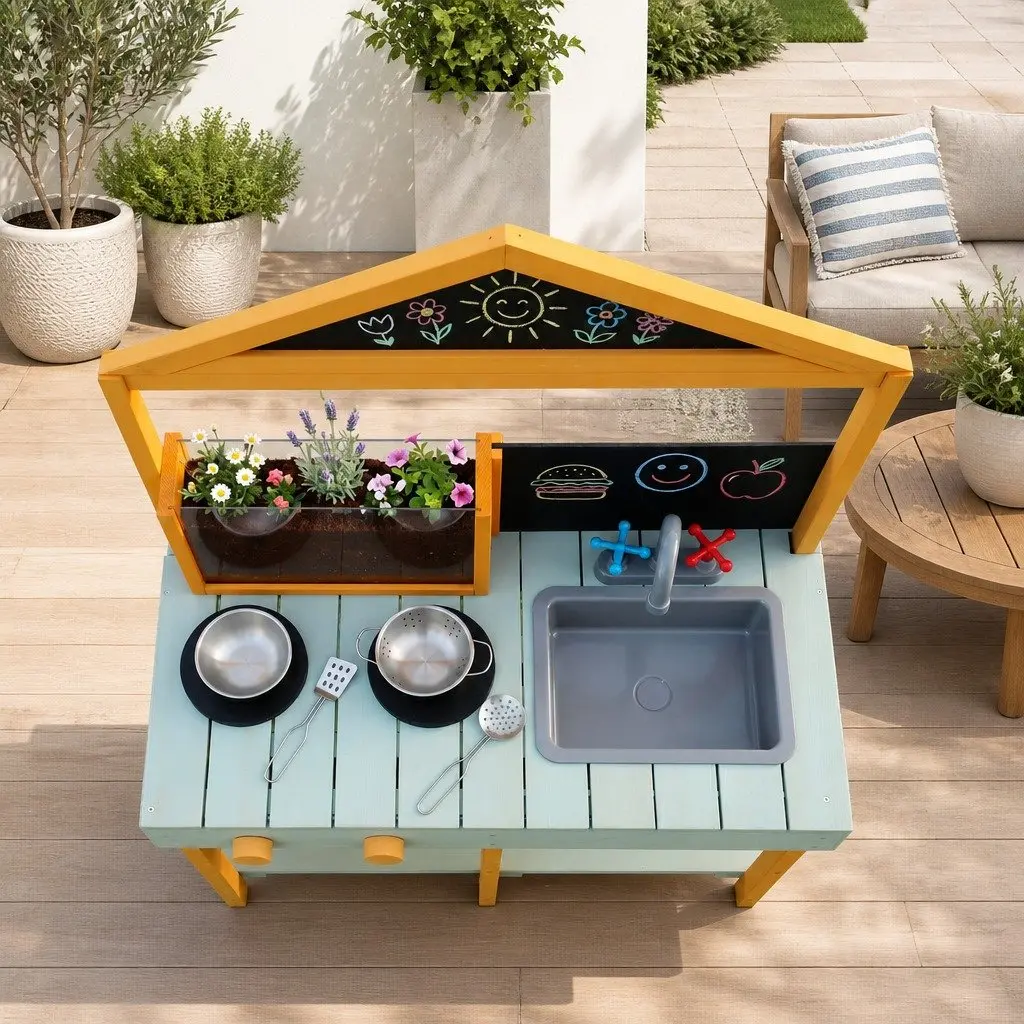 Kids Kitchen Playset Outdoor Pretend Cooking 110cm Multicolored