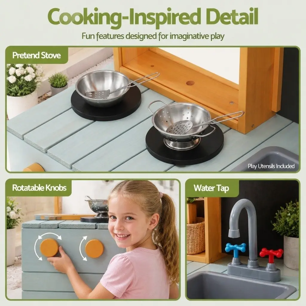 Kids Kitchen Playset Outdoor Pretend Cooking 110cm Multicolored