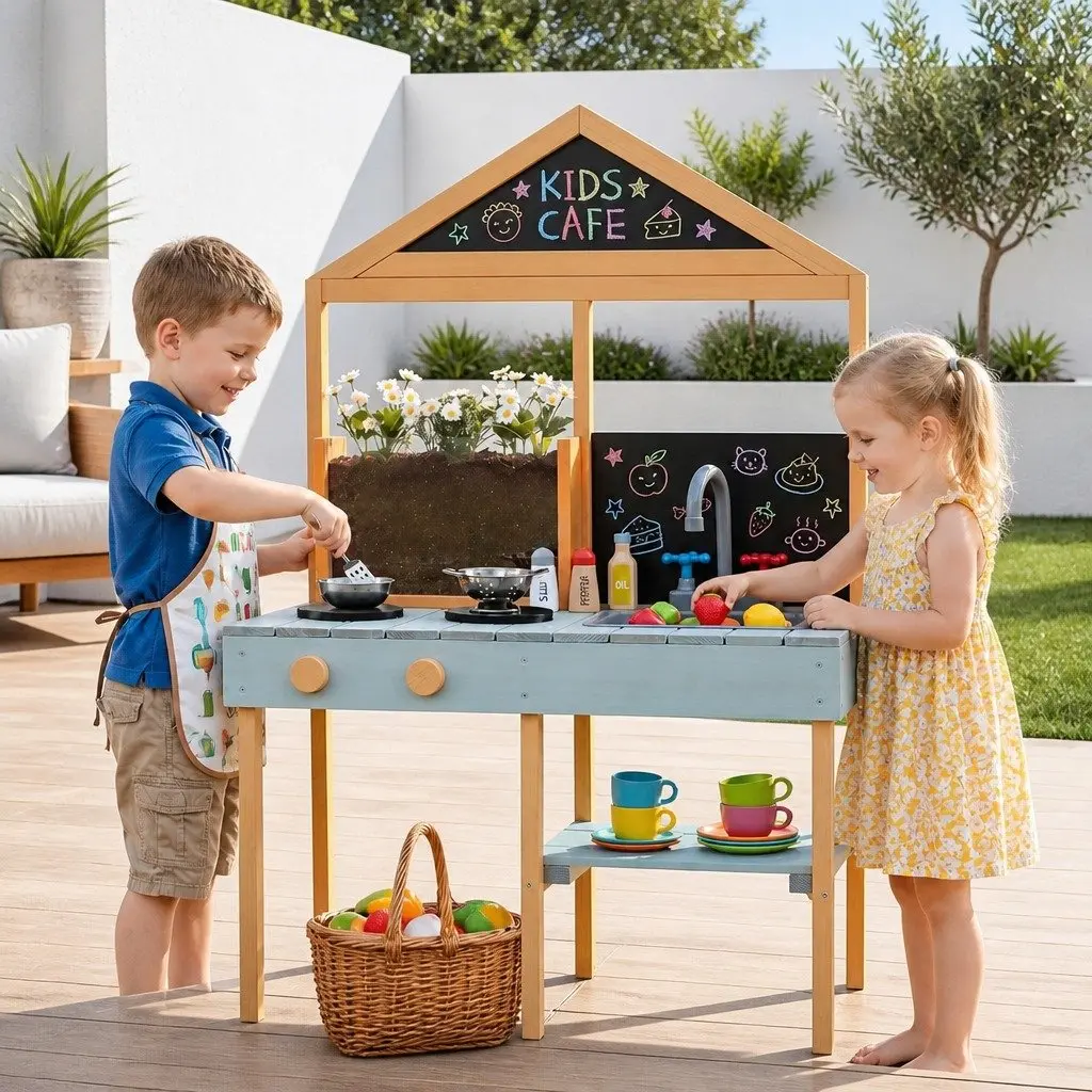 Kids Kitchen Playset Outdoor Pretend Cooking 110cm Multicolored