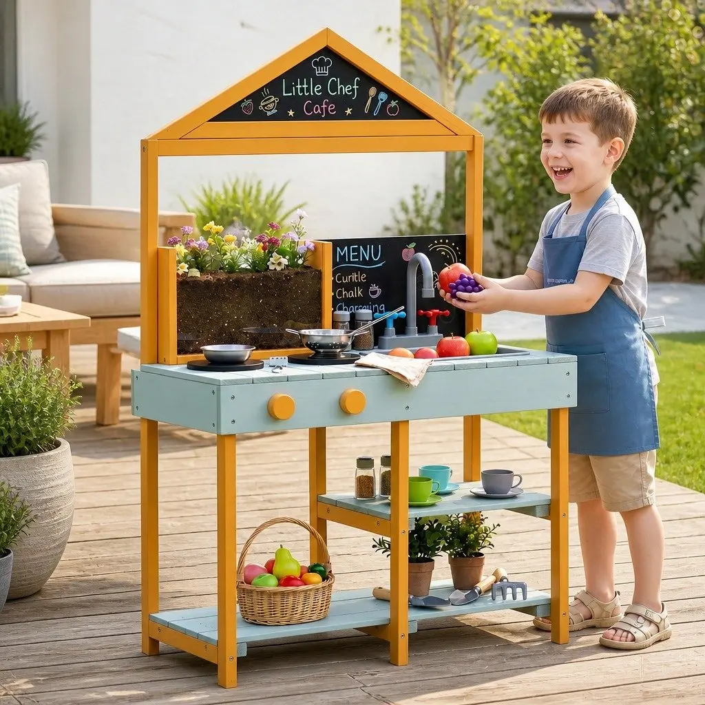 Kids Kitchen Playset Outdoor Pretend Cooking 110cm Multicolored