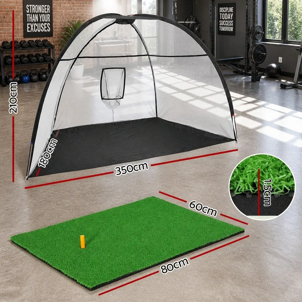 Golf Practice Net 3.5m Training Aid with Driving Mat Target Hitting Indoor