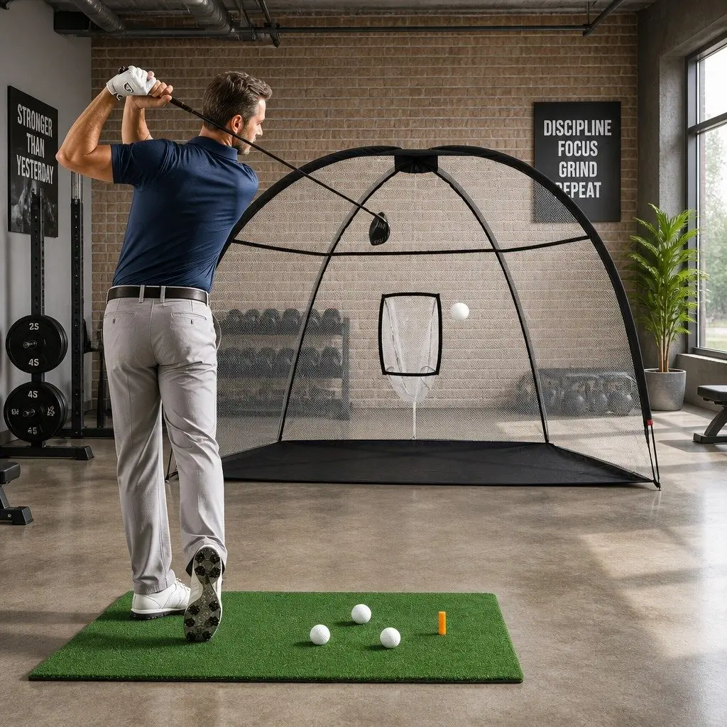 Golf Practice Net 3.5m Training Aid with Driving Mat Target Hitting Indoor