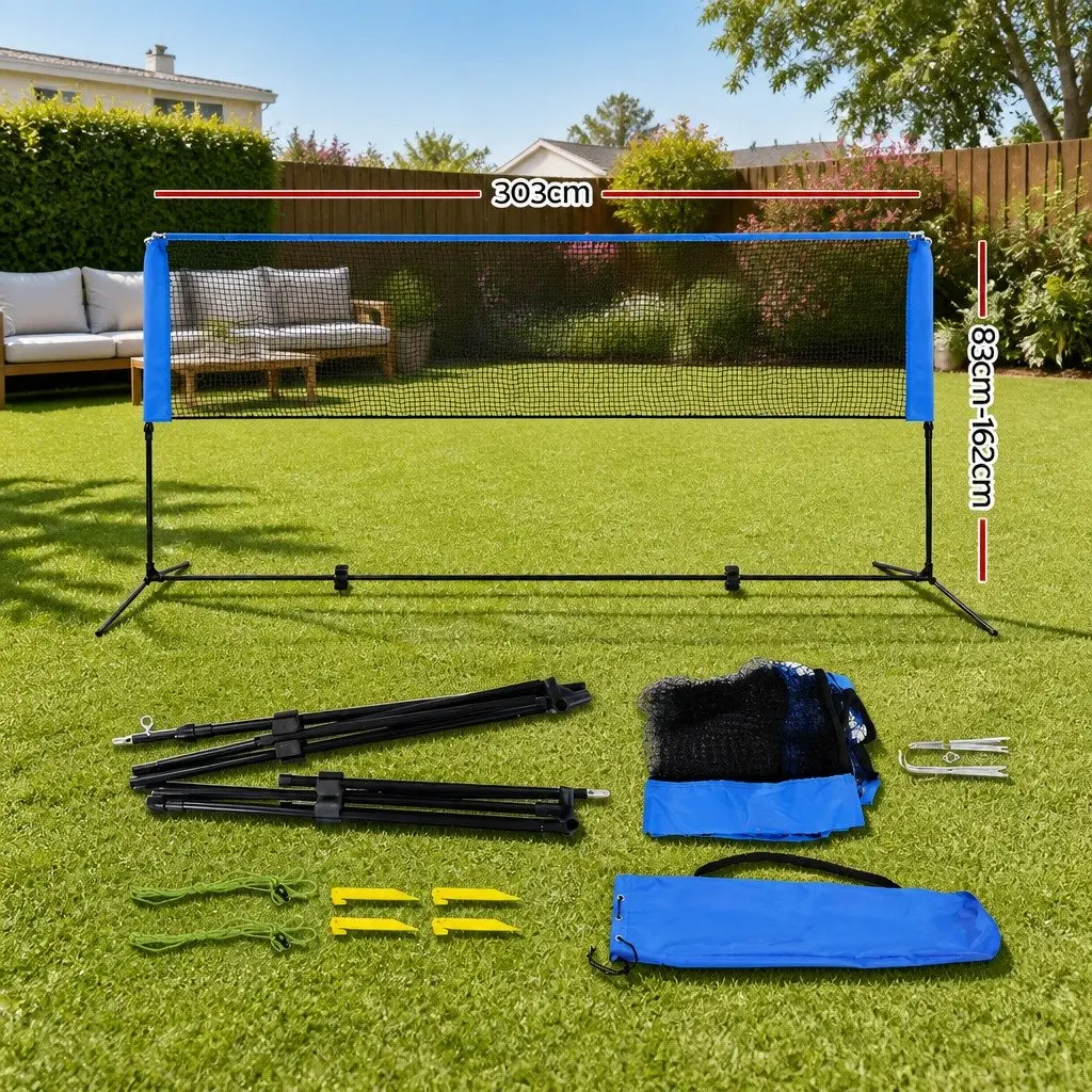 Portable Sports Net Adjustable Height 3m Badminton Tennis Volleyball Kit Blue