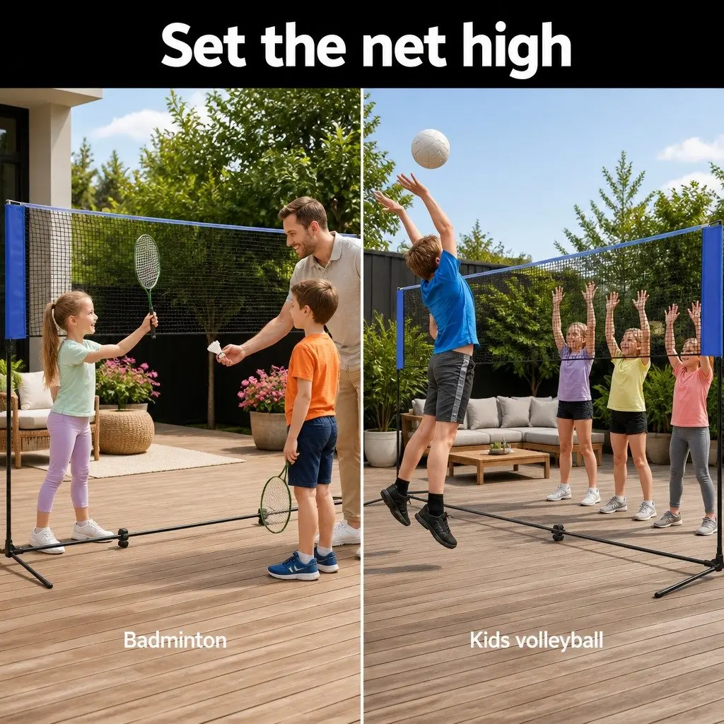 Adjustable Height Portable Sports Net 4m for Badminton Tennis Volleyball Blue