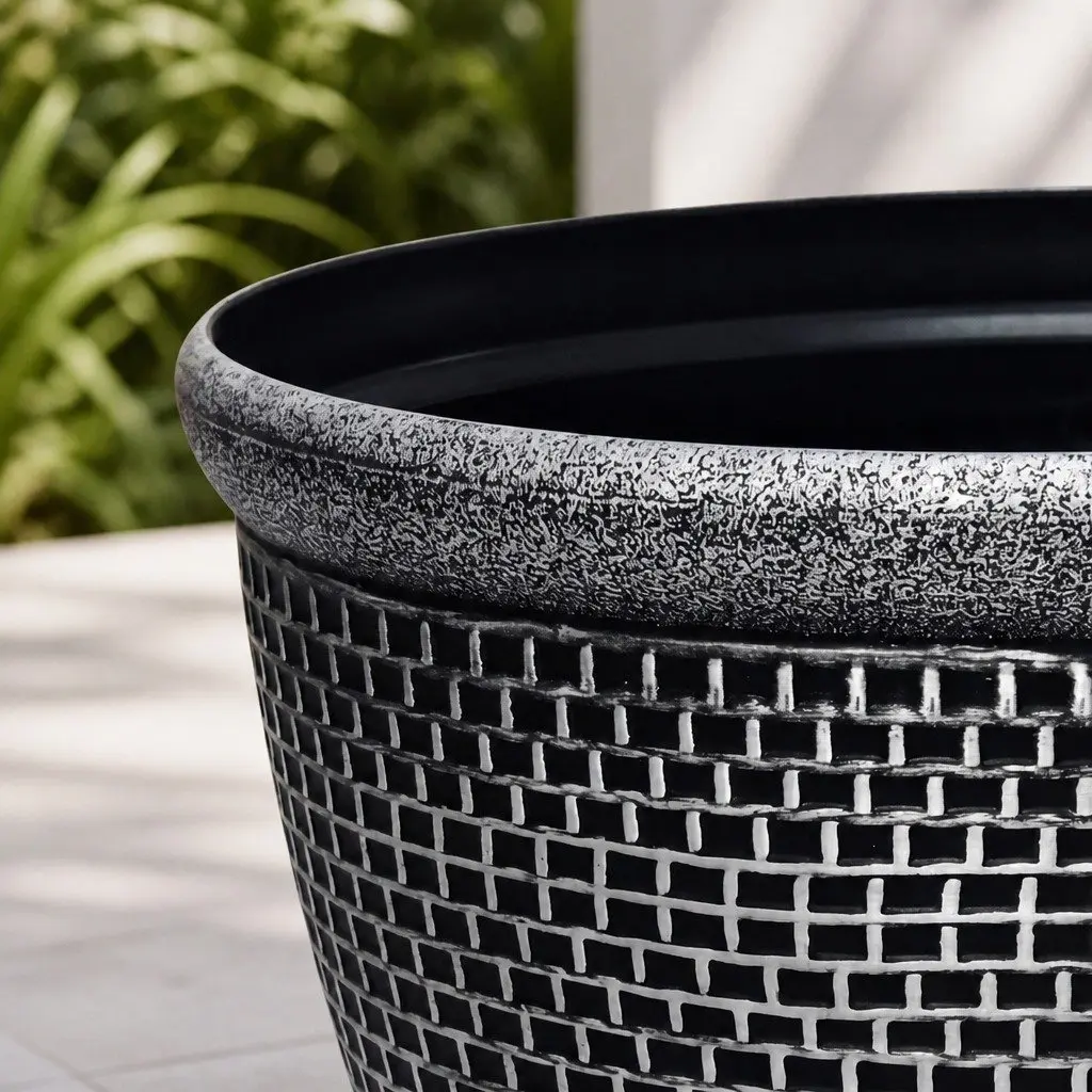 Plastic Plant Pots Outdoor Garden Planter 30cm Black Grey Set 2