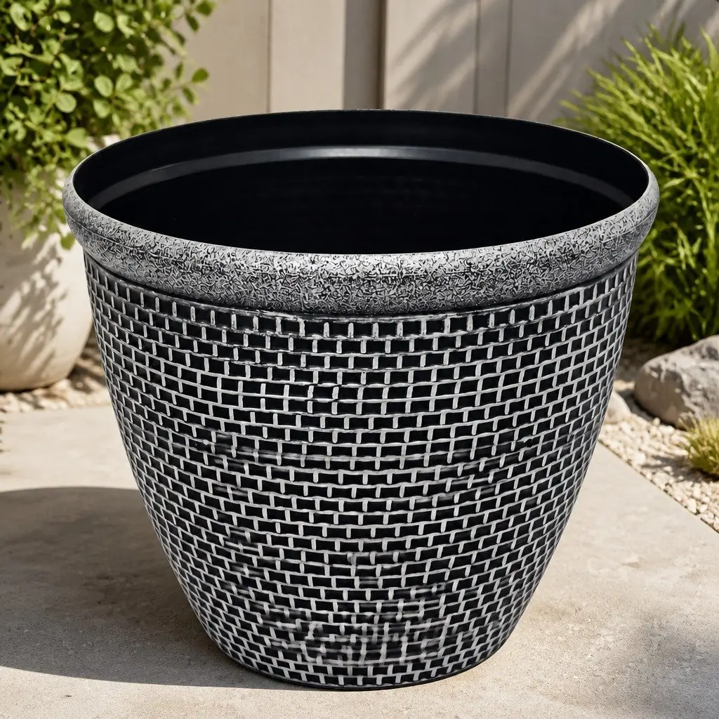 Plastic Plant Pots 36cm Outdoor Garden Planter Set 2 Pieces Drainage Holes