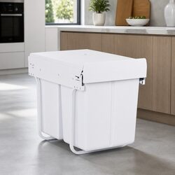 Pull Out Bin Kitchen Double Basket 2x20L Under Bench Waste Organizer White