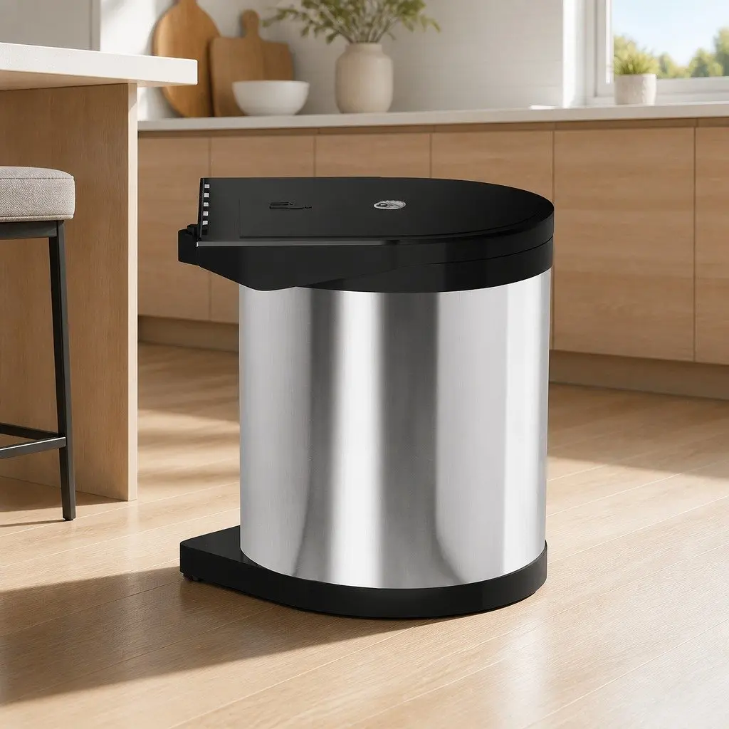 Pull Out Kitchen Bin 12L Silver Swing Out Waste Dustbin Trash Can