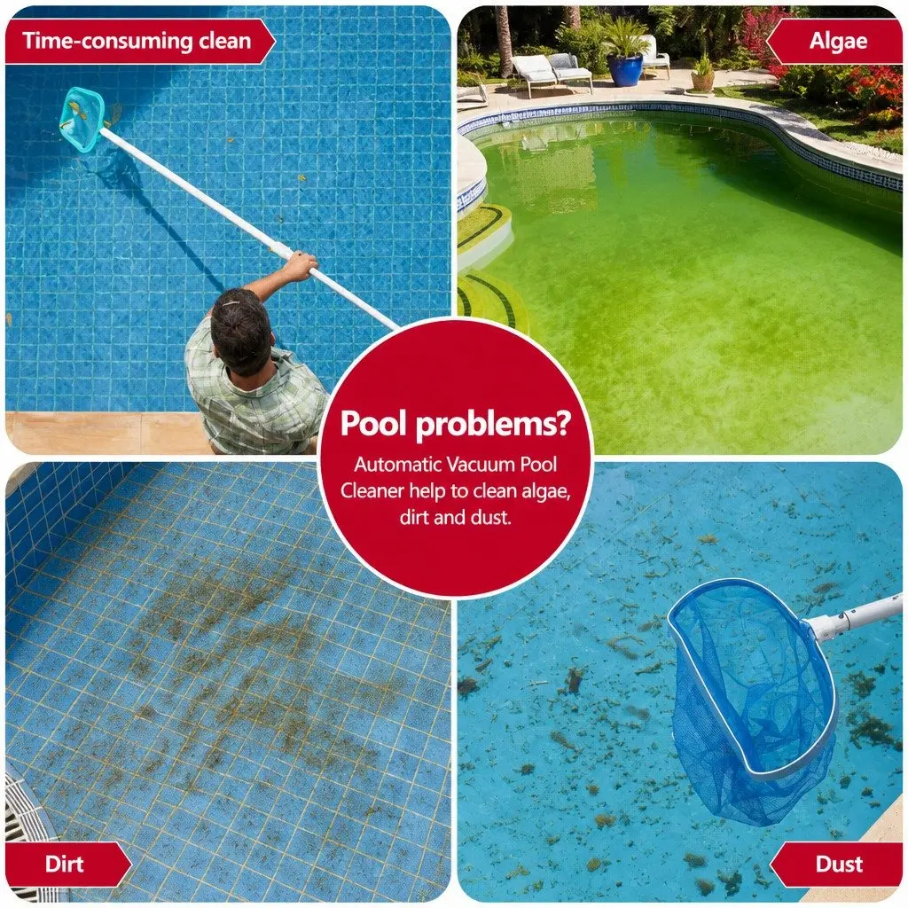 Automatic Pool Vacuum Cleaner Floor Wall Climbing System Grey Blue