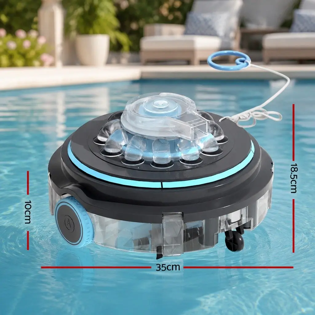 Robotic Pool Cleaner Automatic Vacuum Cordless Grey for Above-Ground and Small In-Ground Pools Up to 3m Depth
