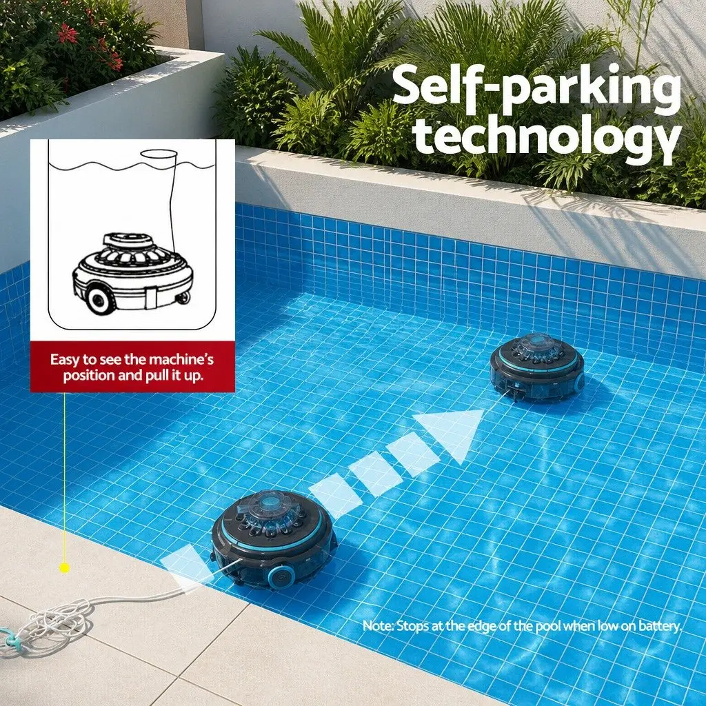 Robotic Pool Cleaner Automatic Vacuum Cordless Grey for Above-Ground and Small In-Ground Pools Up to 3m Depth