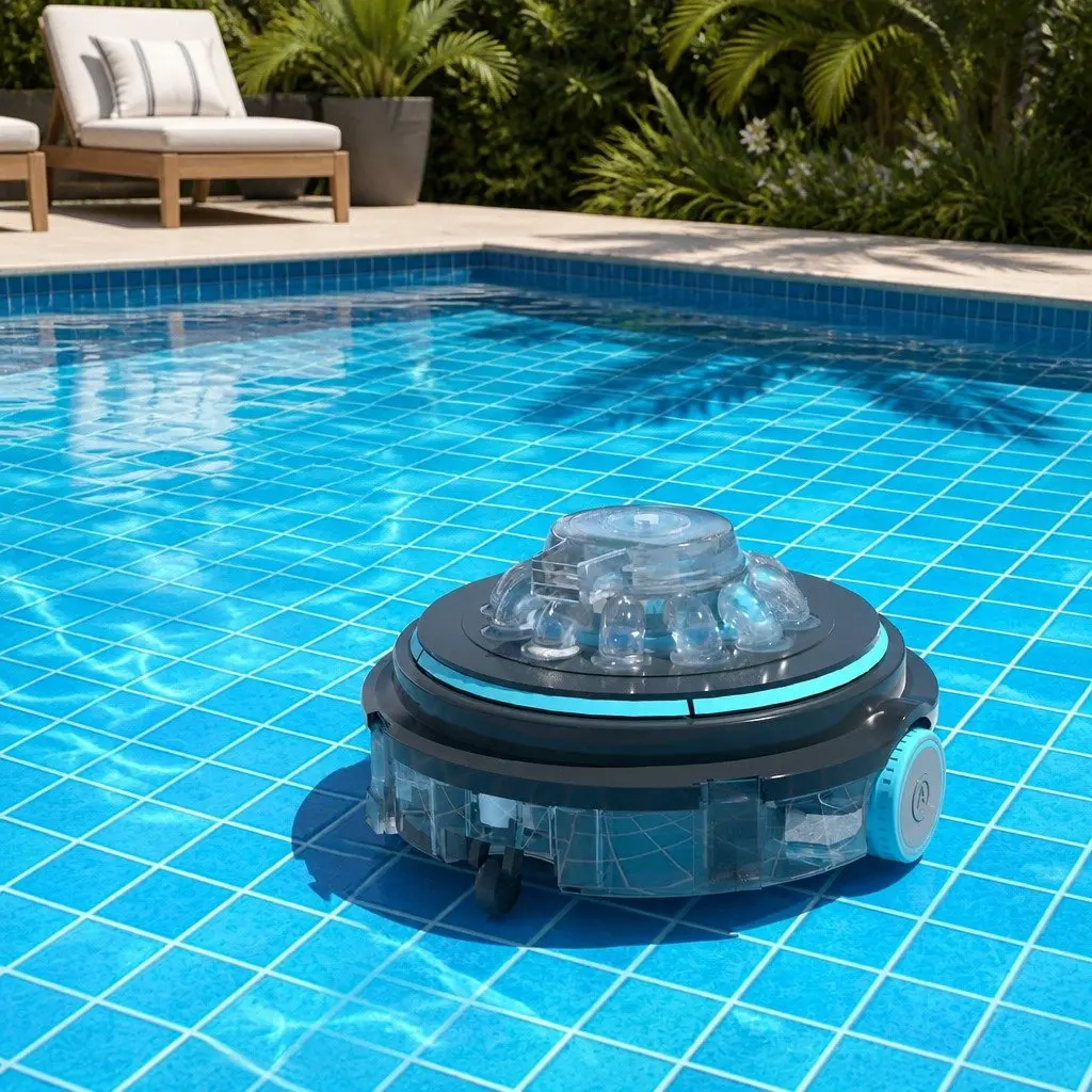 Robotic Pool Cleaner Automatic Vacuum Cordless Grey for Above-Ground and Small In-Ground Pools Up to 3m Depth