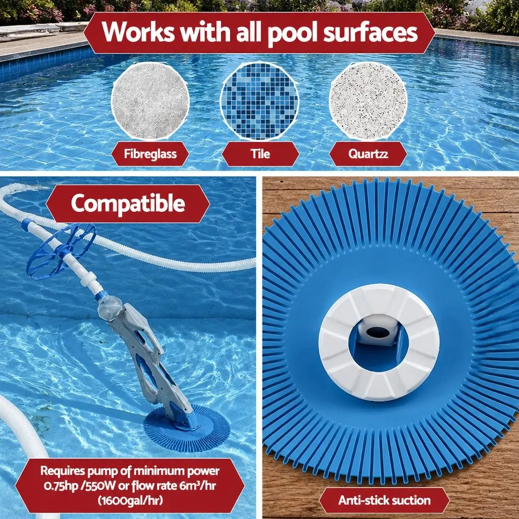 Automatic Pool Cleaner Vacuum Suction System 10M Hose Above Ground In-Ground Blue
