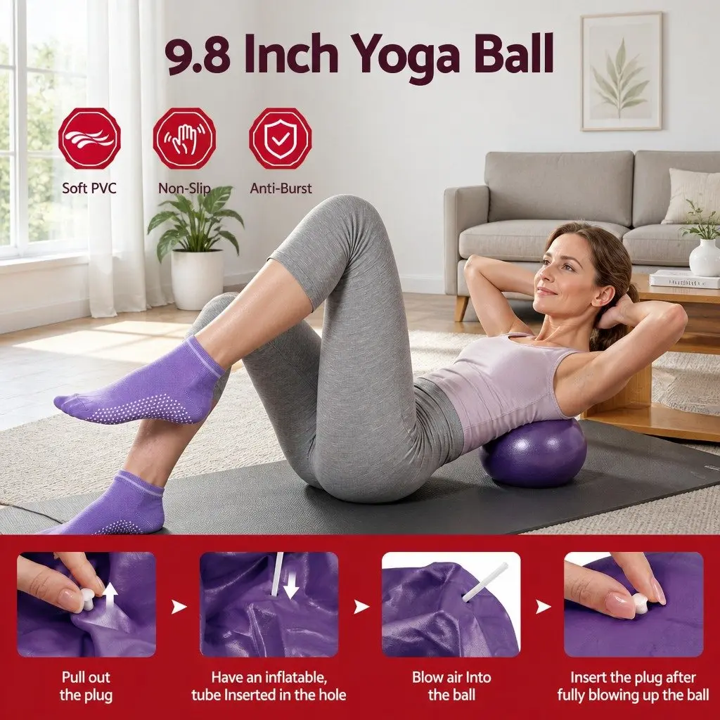 Pilates Ring Set Home Workout Equipment 34cm Pilates Ring 25cm Mini Yoga Ball Resistance Bands Purple