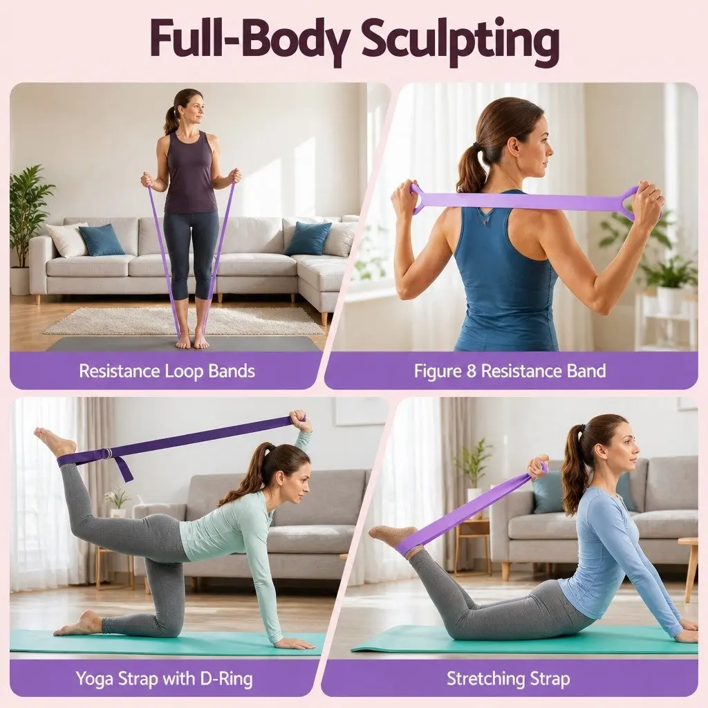 Pilates Ring Set Home Workout Equipment 34cm Pilates Ring 25cm Mini Yoga Ball Resistance Bands Purple