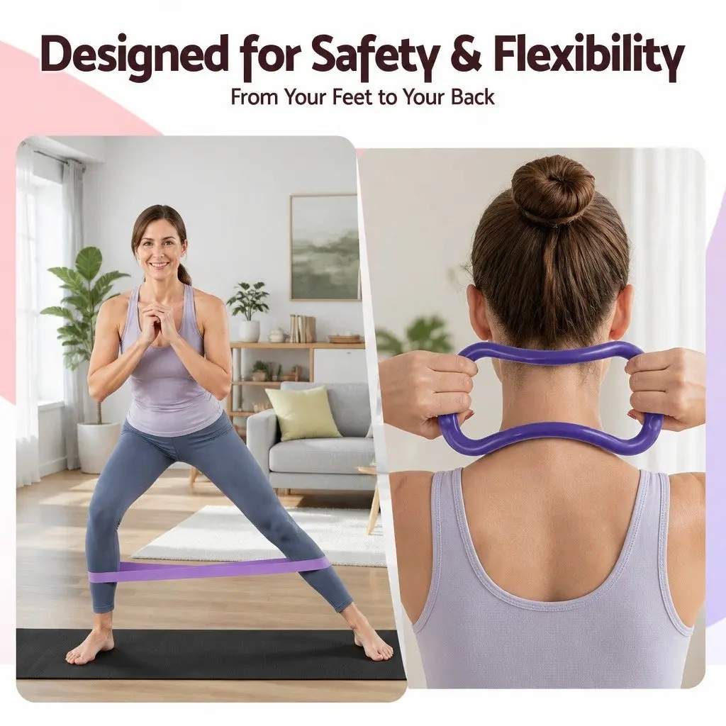 Pilates Ring Set Home Workout Equipment 34cm Pilates Ring 25cm Mini Yoga Ball Resistance Bands Purple