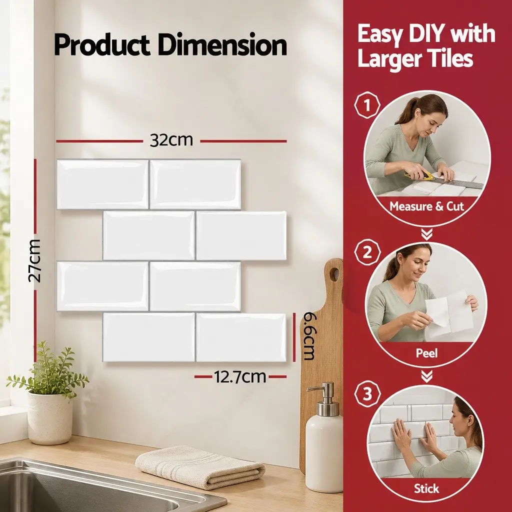 Peel and Stick Subway Tile Backsplash 3D Textured White 10 Sheets