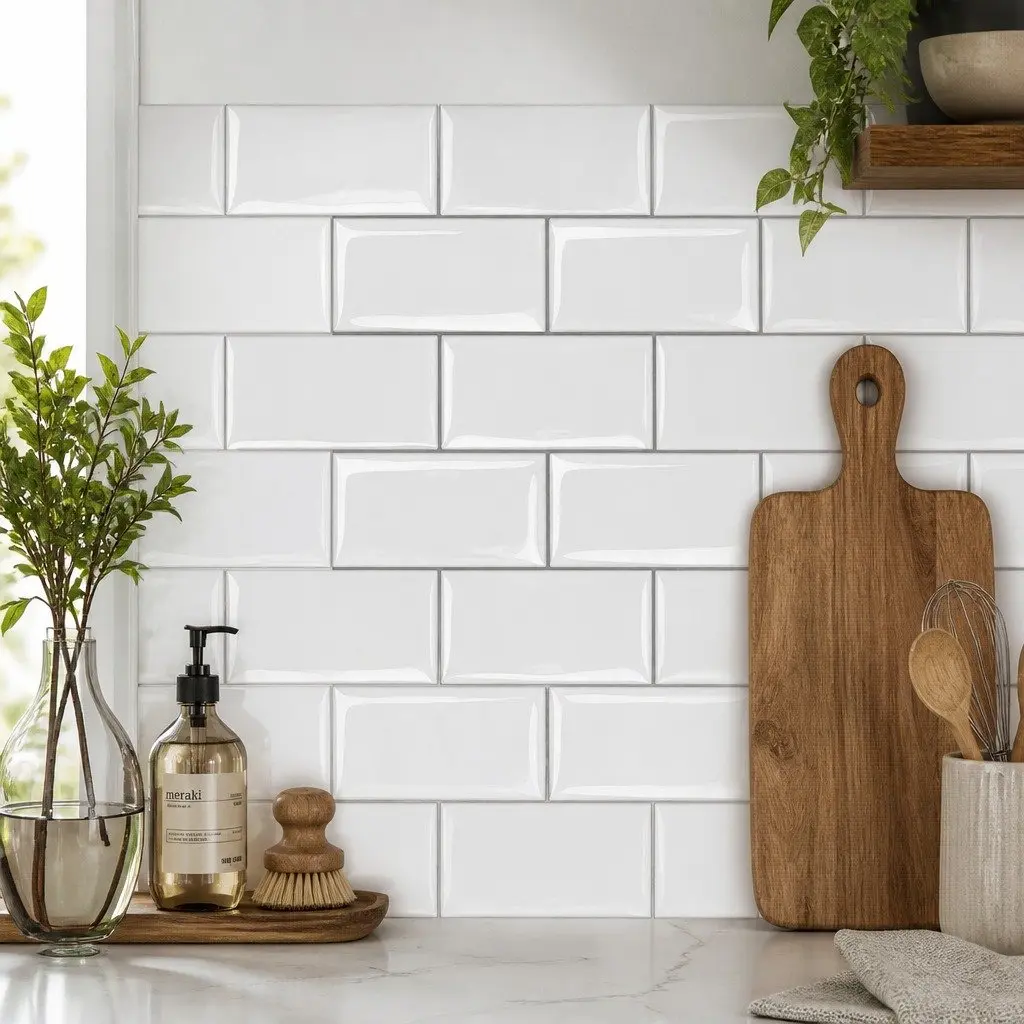 Peel and Stick Subway Tile Backsplash 3D Textured White 10 Sheets