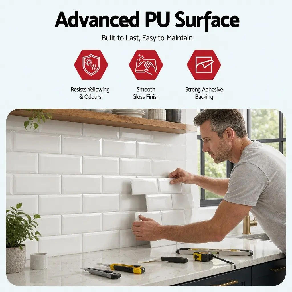 Peel and Stick Subway Tile Backsplash 3D Textured White 10 Sheets