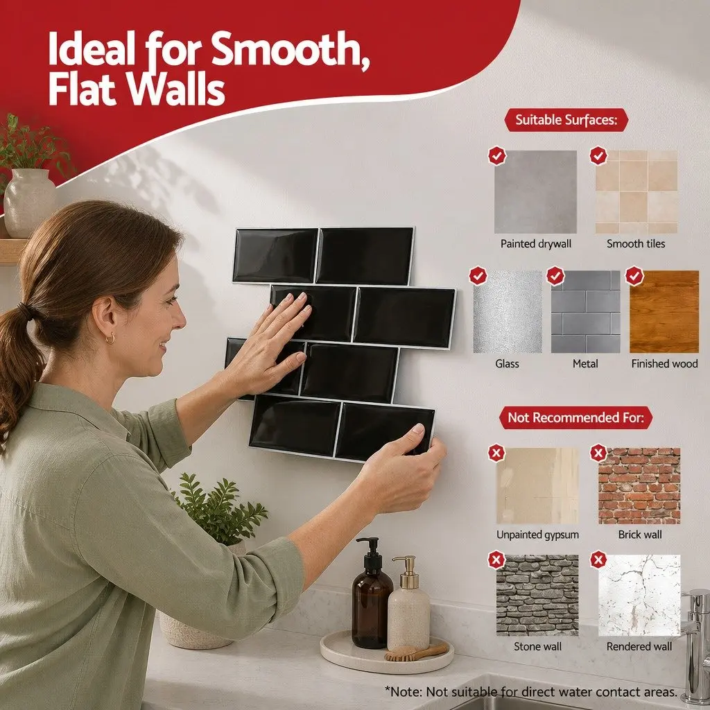 3D Peel and Stick Subway Tiles Self Adhesive Black 32 x 27 cm 10 Sheets
