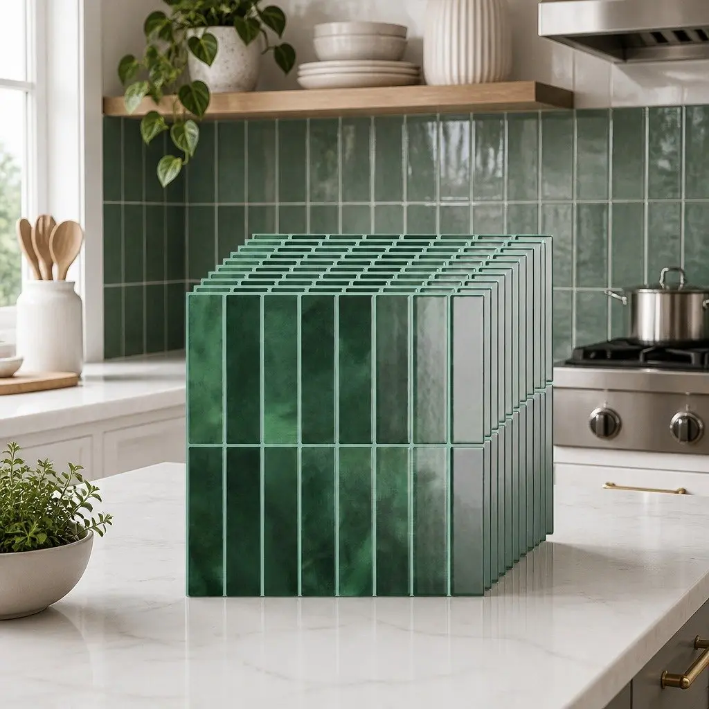 3D Peel and Stick Wall Tiles Self Adhesive Subway Backsplash 30.5cm Green