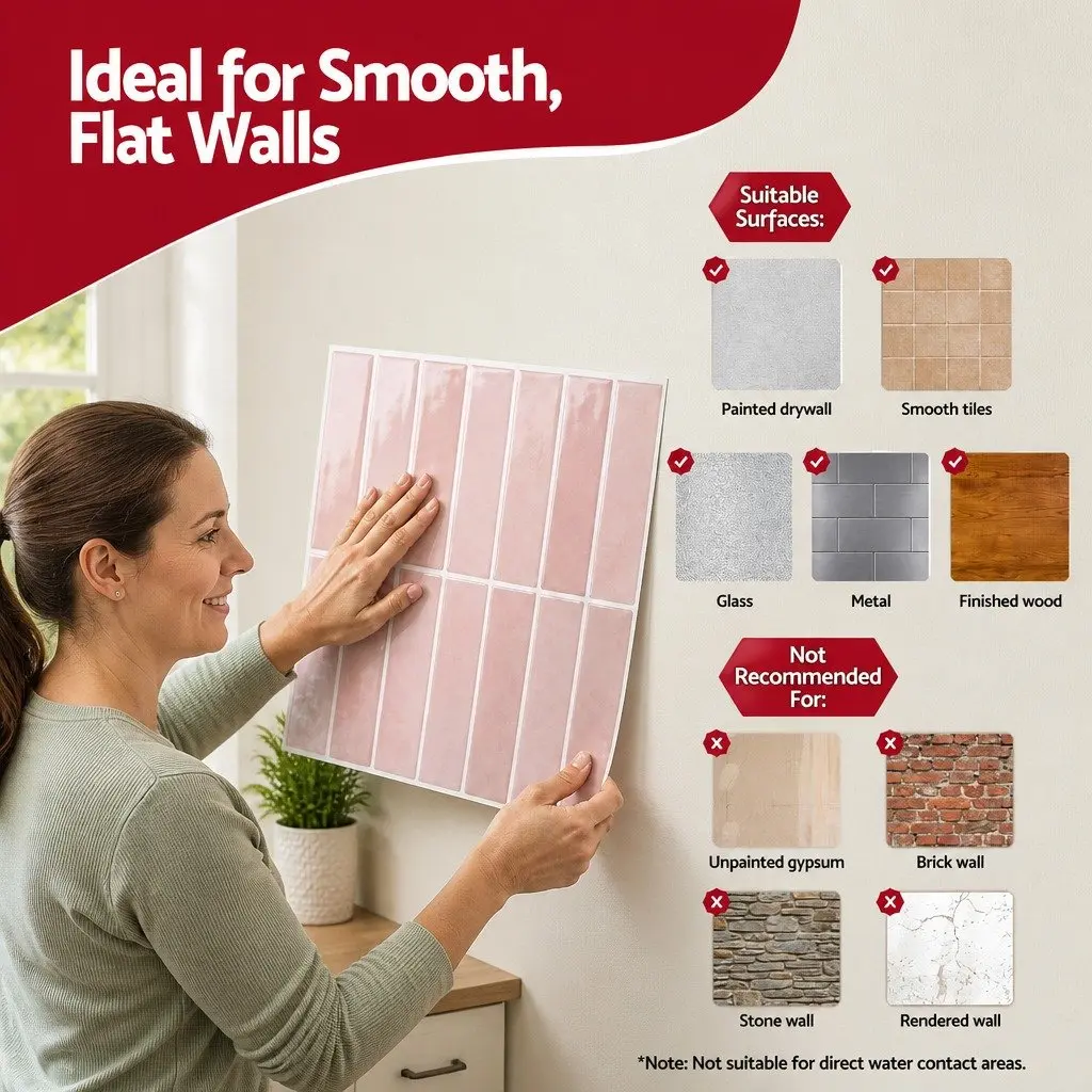 3D Peel and Stick Wall Tiles Pink LinearGrid Subway Backsplash Self Adhesive 30.5 x 30.5 cm
